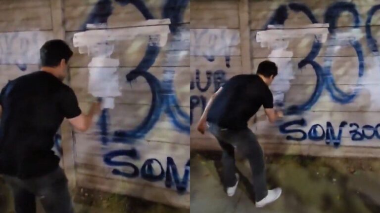 Juan Grabois pintó un graffiti por los 30 mil desaparecidos y Ramiro Marra se lo tapó